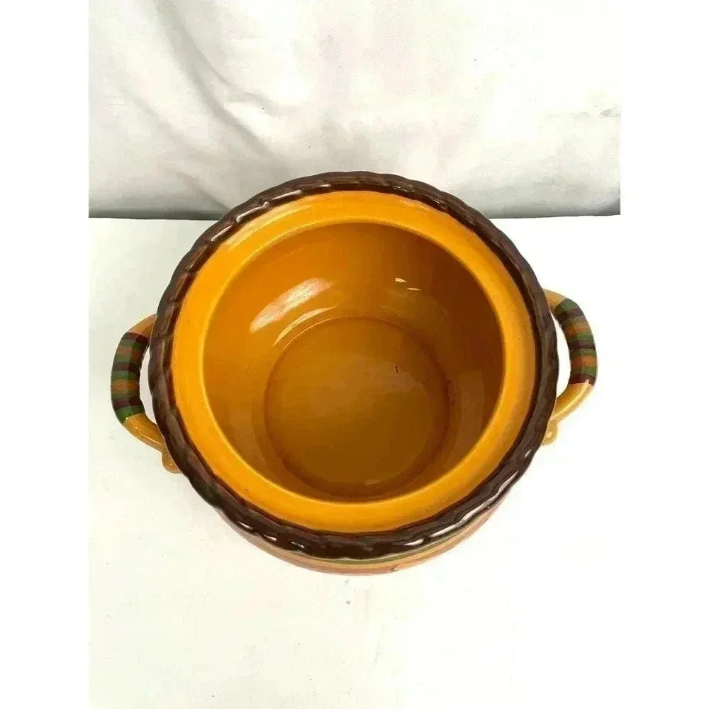 Stoneware Tuscan 3 Quart Bean Pot Casserole with Lid Microwave Oven Safe‎
